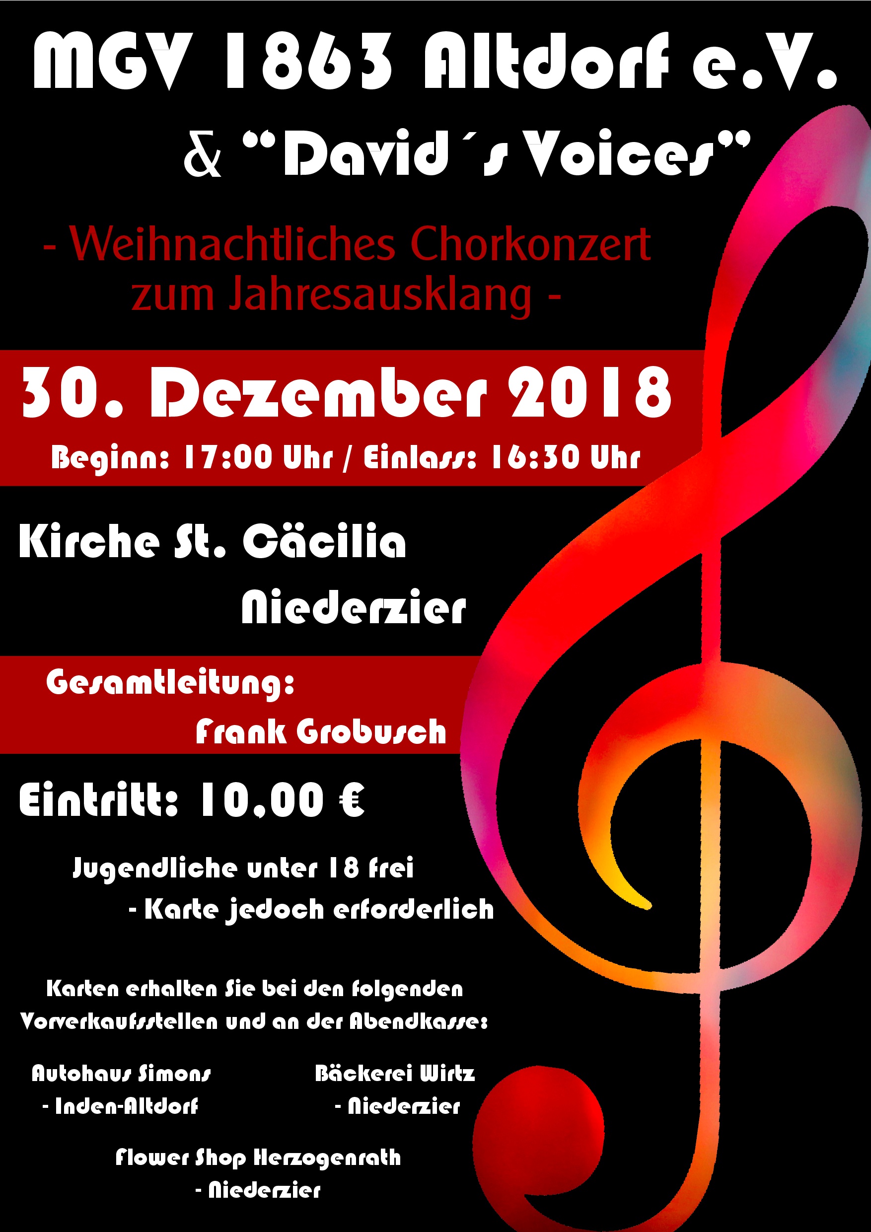 Weihnachtliches Chorkonzert zum Jahresausklang in St. Cäcilia Niederzier